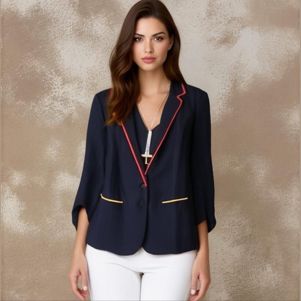 Modcloth Navy Blazer with Red and Yellow Accents